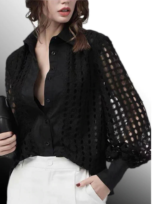 Black button down with lace sleeves